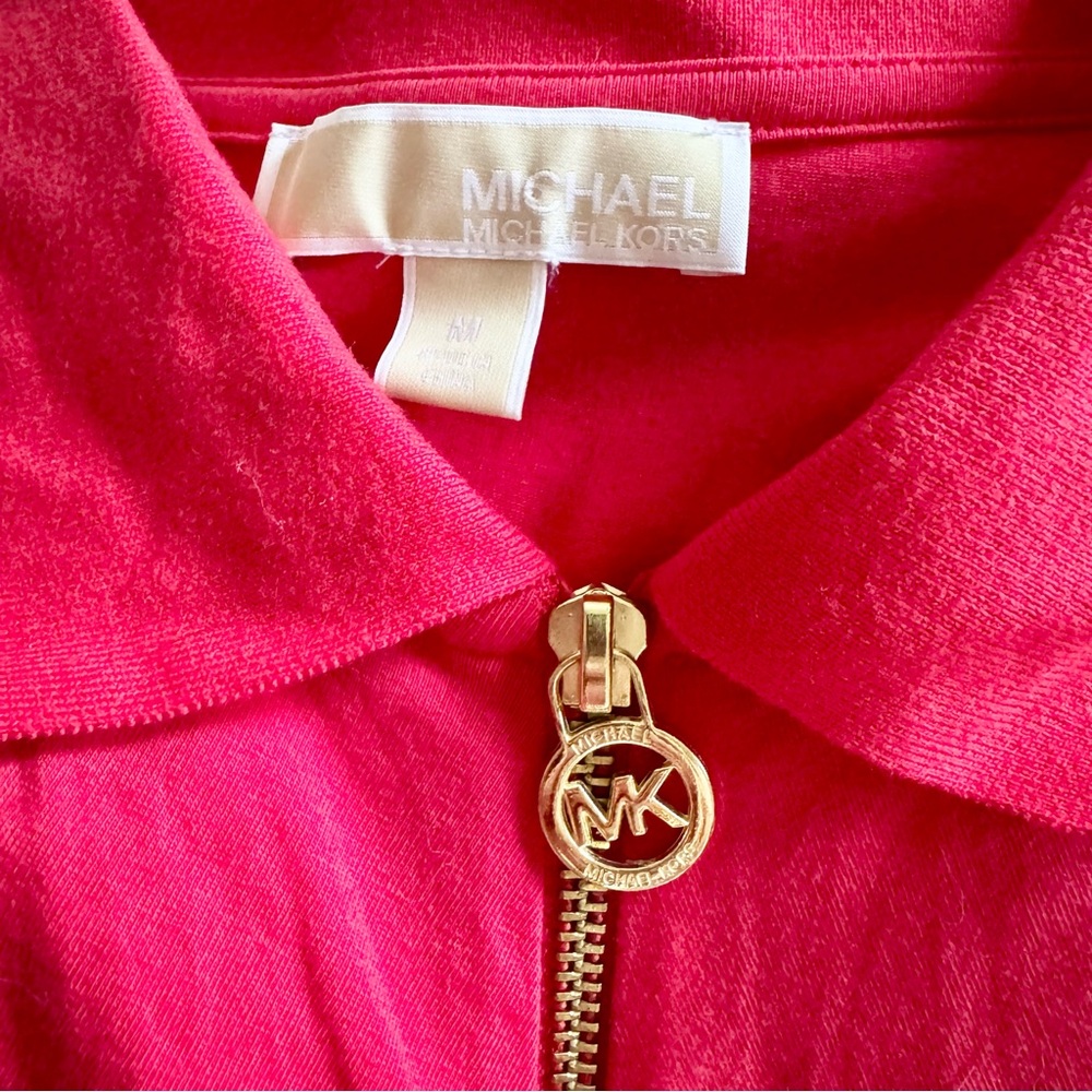 MICHAEL KORS Half Zip Short Sleeve Polo Top Shirt Women's Size Medium Red Logo M - Picture 6 of 6